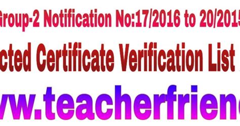 TSPSC Group-2 Notification No:17/2016 to 20/2015 Results/ Selected ...