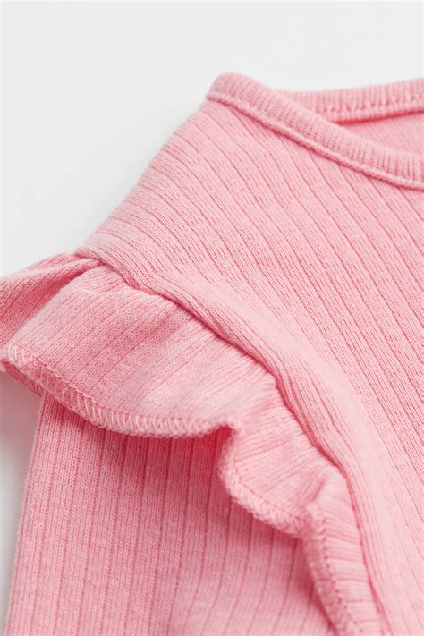 Flounce-trimmed ribbed top - Pink - Kids | H&M IN