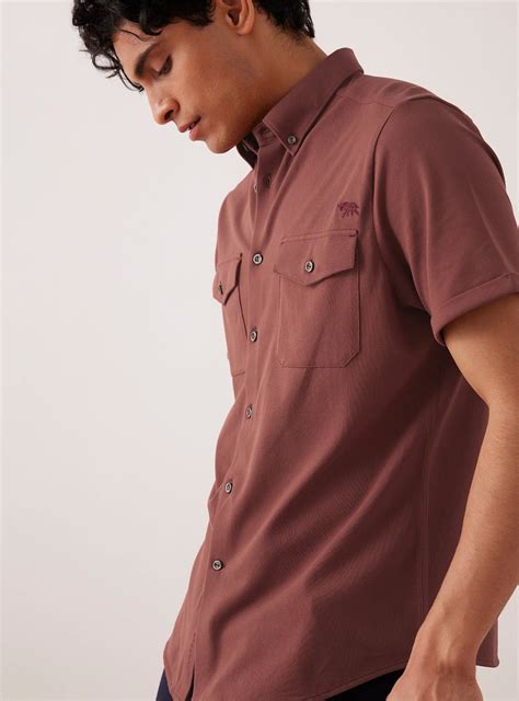 Buy Redwood Knit Shirt | Semi casual Brown Solids Shirts for Men Online ...