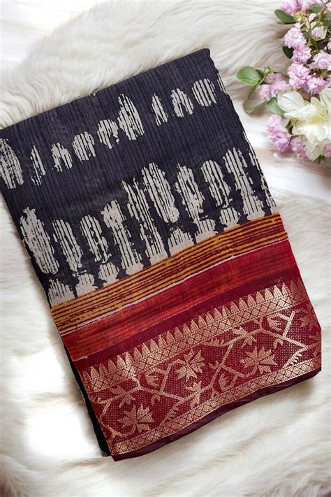 Soft block print sarees - Abstract black – D tales