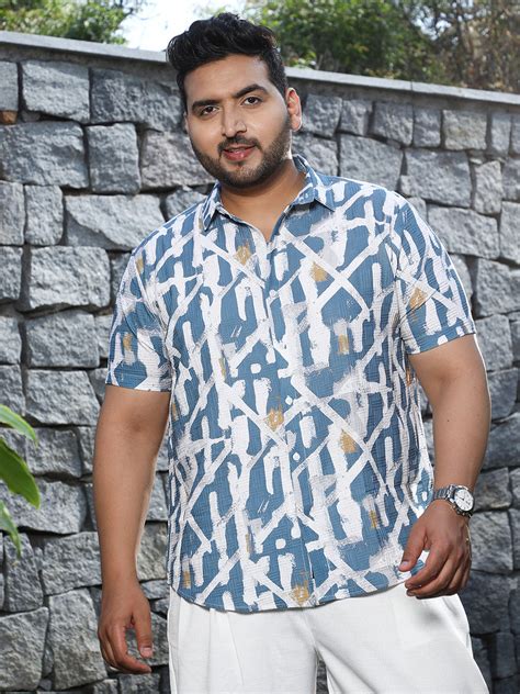 Instafab Plus Men's Sky Blue Graffiti Textured Shirt