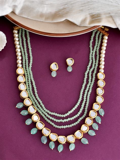 Buy Pistachio Long Layered Kundan Necklaces for Women Online at ...