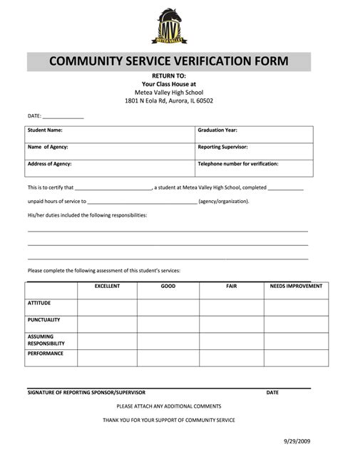 Metea Valley High School Community Service Form - Fill Online ...