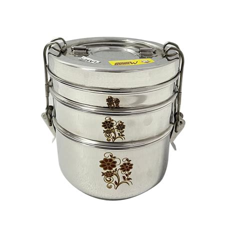 Buy FUTENSILS Tiffin Box Clip Model,Laser Print Flower Design,3-Tier ...