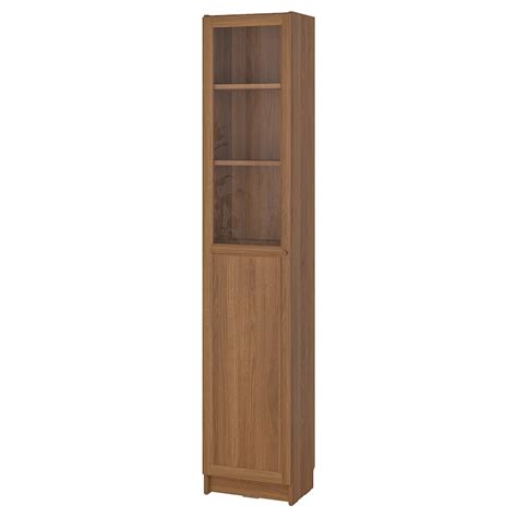 BILLY / OXBERG bookcase with panel/glass door, brown walnut effect ...