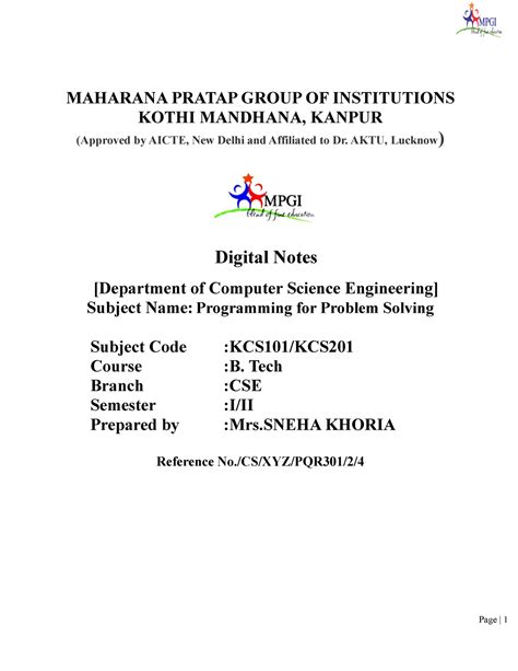 Enotes unit 4 KCS101 - Lecture notes 21-25 - MAHARANA PRATAP GROUP OF ...