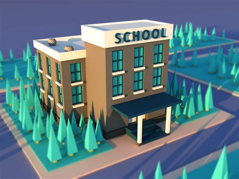 Cute Cartoon City School - 3D Model by malibusan