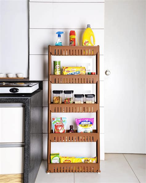 Ebee 4 Layer Storage Organizer Slim Plastic Rack Shelf with Wheels ...