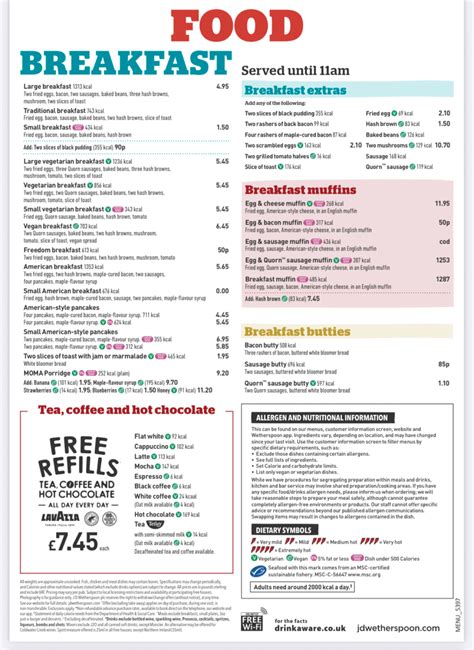 Wetherspoons – The Atrium Birmingham's full menu online