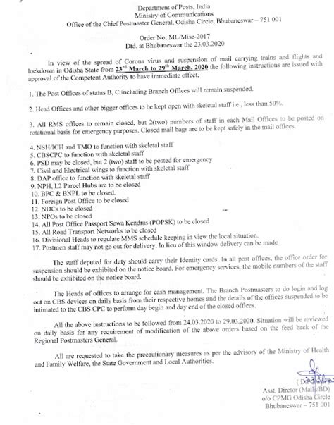 Closure of all 'B', 'C' class POs including BOs except HOs and bigger ...