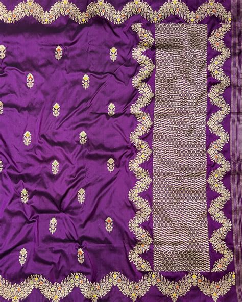 Purple Handloom Banarasi Katan Boota Saree – Hamjoli Banaras