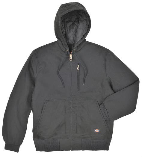 DICKIES Hooded Jacket, Cotton, Black, Zipper Closure Type, XL, Men's ...
