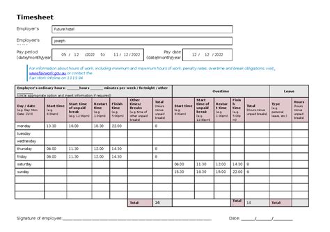 Assessment 1 - Timesheet-template - Sitxhrm 002 - Timesheet Employer’s ...