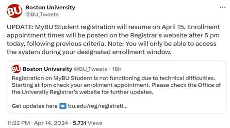 Boston University: MyBU Student registration to resume today