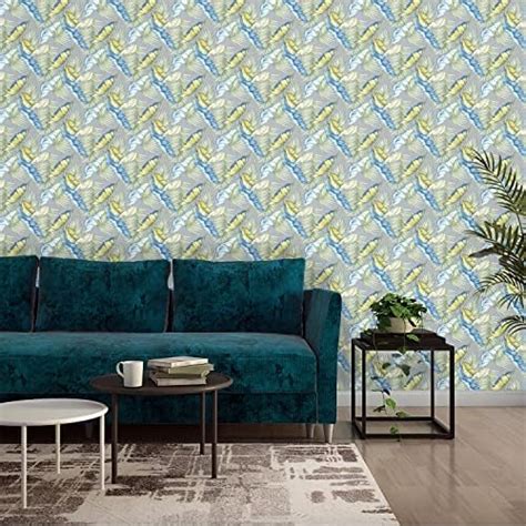 Asian Paints ezyCR8 Wilted Yellow Blue Print Non-Adhesive Wallpaper for ...