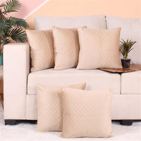 Buy CIDIZY Velvet Cushion Covers, 24x24 Inch, Beige Cream, Set of 5 ...