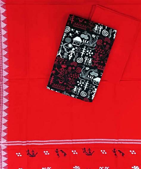 3pc Black and red tribal design handwoven bomkai dress set – GoSwadeshi