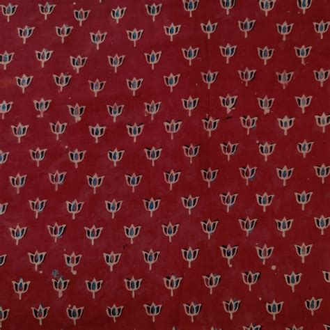Pure Cotton Ajrak Rust With Lotus Hand Block Print Fabric – Sanskruti