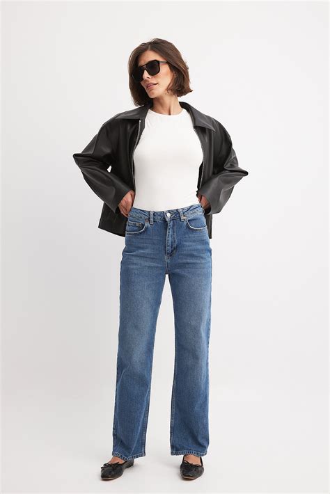 Straight High Waist Jeans Blue | NA-KD