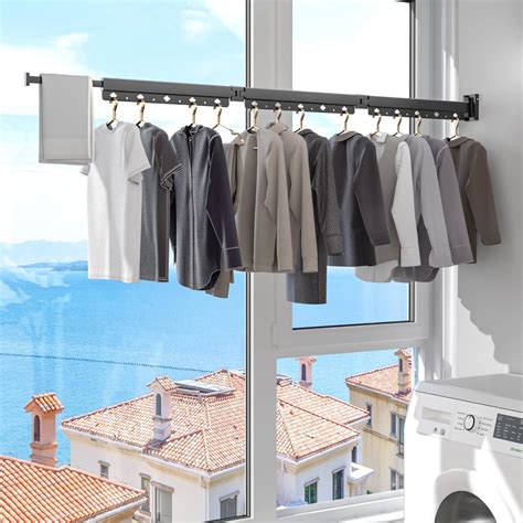 ASDMD Metal Tri Folding Clothing Rack with Extended Arm, Wall Mounted ...