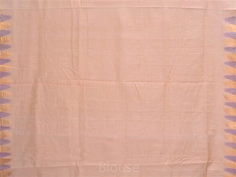 Cream Khadi Cotton Handloom Saree with Jamdani Buta and Temple Border ...