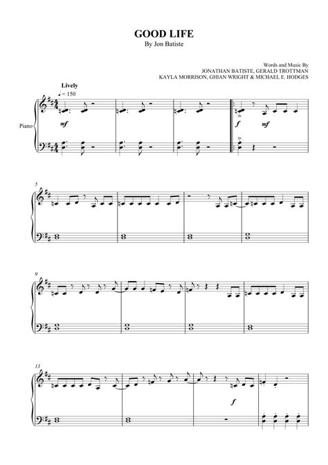 Good Life (arr. SCMusic) by Jon Batiste Sheet Music for Easy Piano at ...