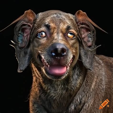 A dog with four human eyes