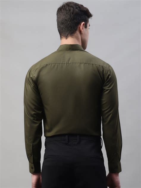 Indian Needle Men's Cotton Solid Mehndi Green Formal Shirt's