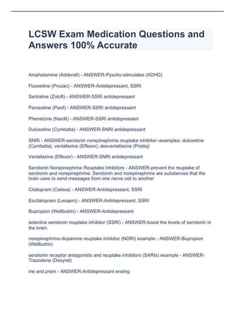 LCSW Exam Medication Questions and Answers 100% Accurate - LCSW - Stuvia US