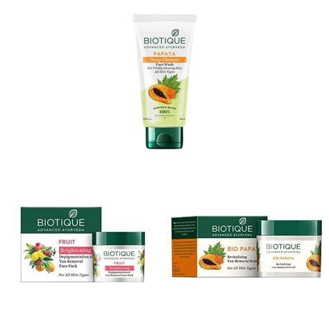 Biotique Bio Papaya Exfoliating Face Wash + Bio Papaya Revitalizing Tan ...