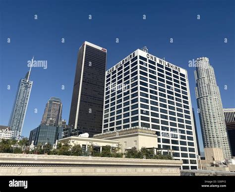 LOS ANGELES, CA, NOV 2019: view of the Downtown skyline with One ...