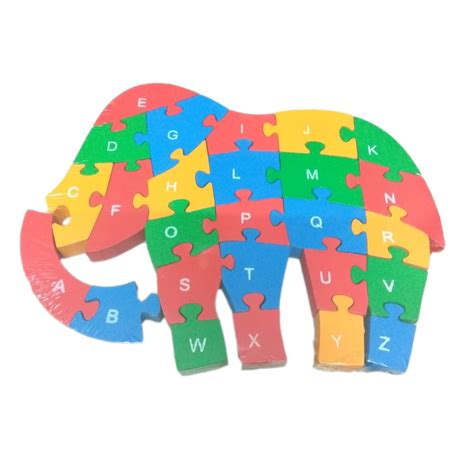 Buy Funwood Games 26 Pieces Wooden Elephant Puzzle Toy with A-Z English ...