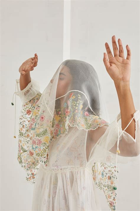 Silk organza stole with embroidered florals for Women By EKA Design India