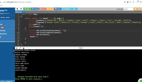 Write a program in java to store ten country names with their capitals ...