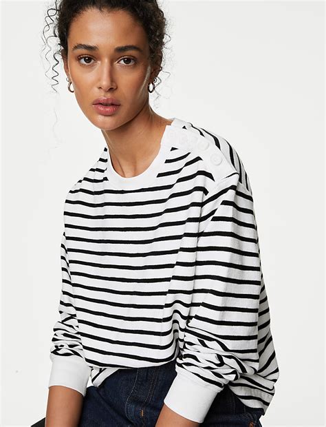 Buy Cotton Rich Striped Crew Neck Sweatshirt at Marks & Spencer