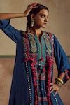 Buy Blue Bamboo, Cotton, Silk Mirrors, Jhola Boho Embellished Kurta ...