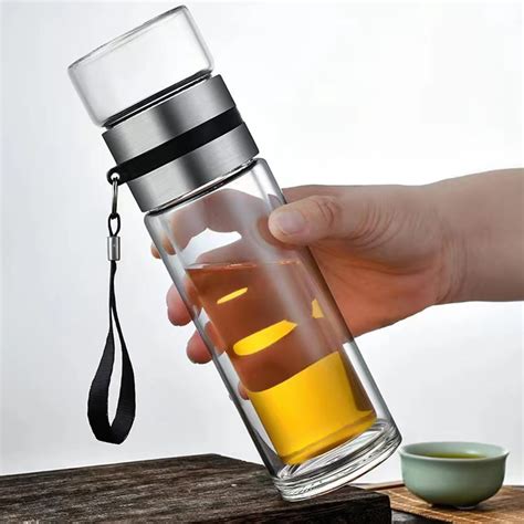 Glass Tea Infuser Bottle Double Wall 15oz, Water Bottle Tea and Water ...