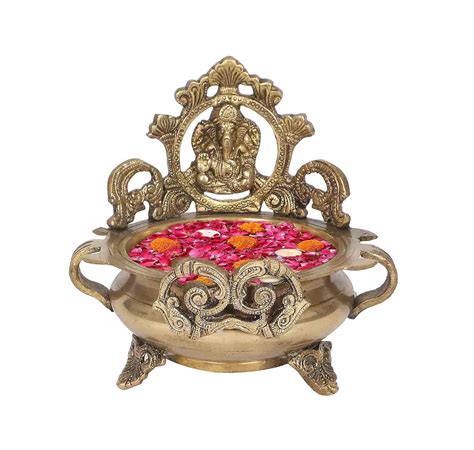 Buy Two Moustaches Brass Ethnic Carved Ganesha Design 7 Inches Brass ...