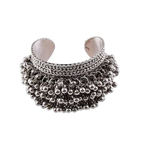 Buy Modern Mood Silver Ghungroo Cuff Bracelet with Tassel Traditional ...