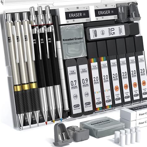 FourCandies 25PCS Art Mechanical Pencil Set with Case, 3PCS Metal ...