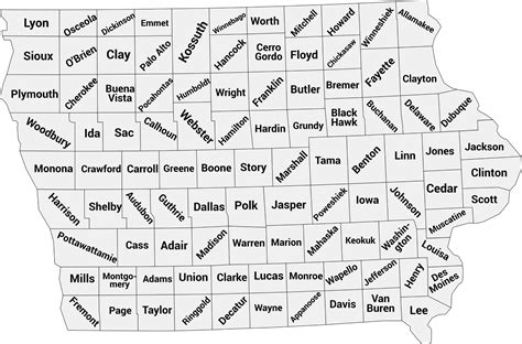 Iowa County Maps (County Map of IA with Labels) - Mappps
