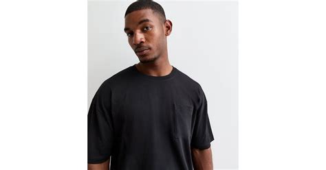 Black Oversized Heavyweight Cotton Chest Pocket T-Shirt | New Look