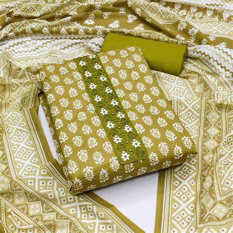 Green Floral Printed Pure Cotton Dress Material