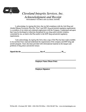 Fillable Online Acknowledgment and Receipt Fax Email Print - pdfFiller