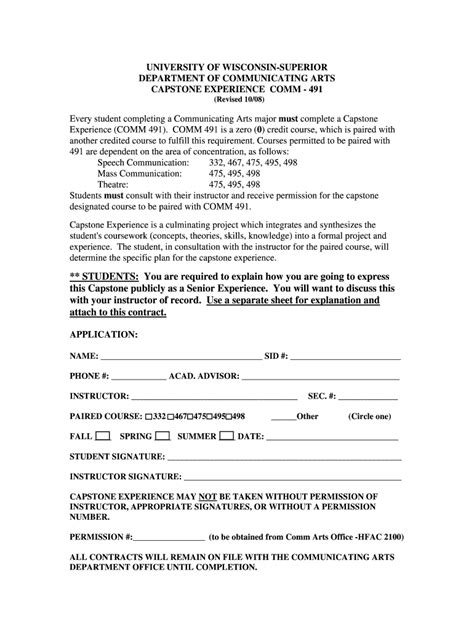 Fillable Online Comm 491 Capstone Experience Enrollment Form Fax Email ...