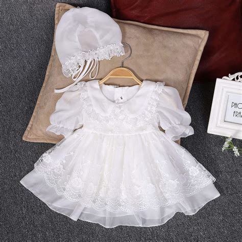Infant Baptism Dress Baby Girl Retro Petal Lapel Satin Lace Christening ...