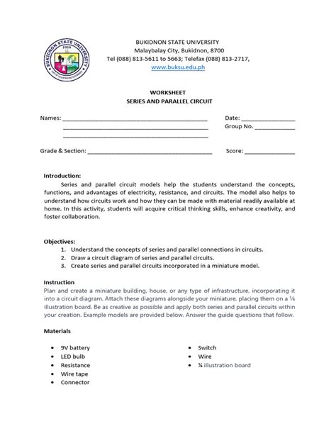 Image result for Series Parallel Circuits Worksheet