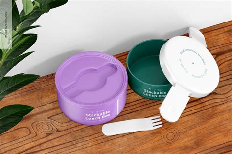 2-tier stackable lunch box mockup, opened and closed | Premium PSD