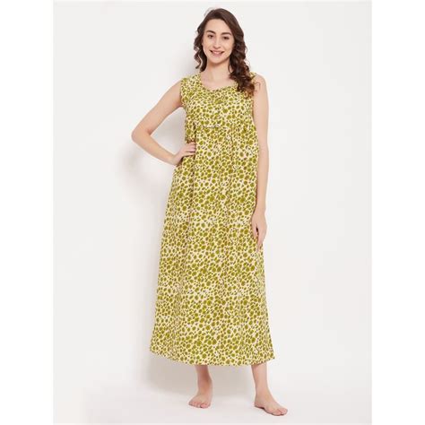 Buy Clovia Rayon Printed Long Night Dress Online