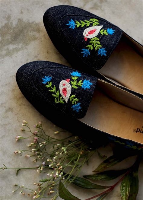 Get Contrast Floral Embroidered Denim Ballerinas at ₹ 1875 | LBB Shop